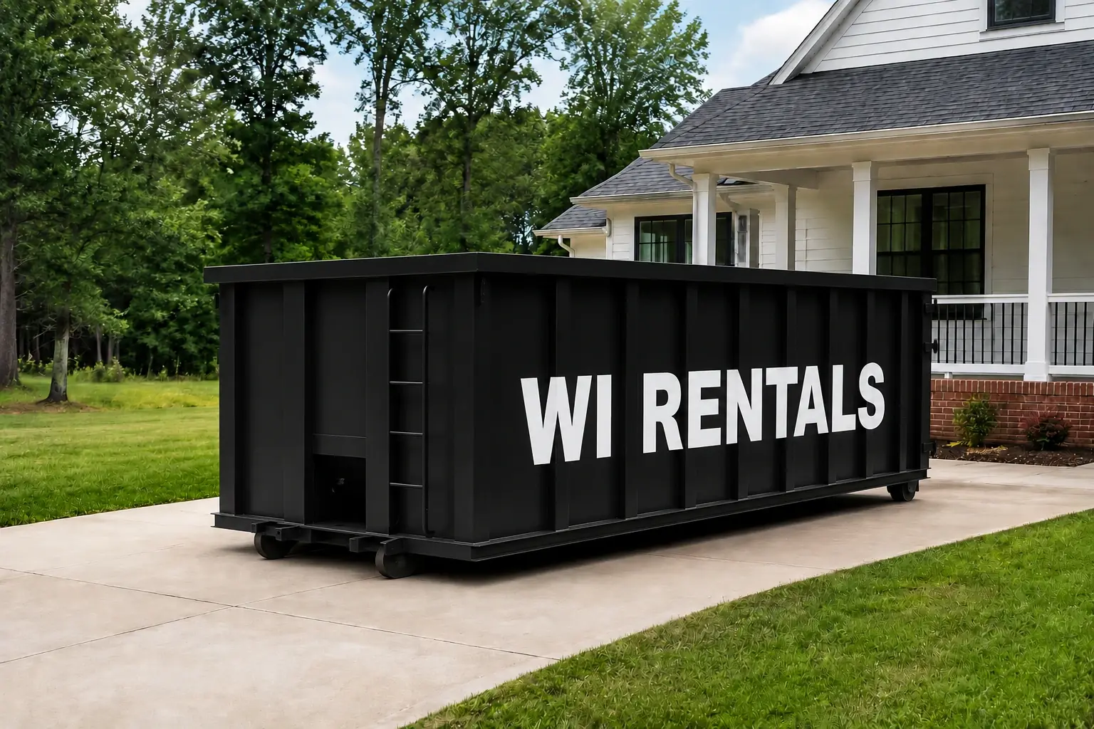 Professional roll-off dumpster at a residential project